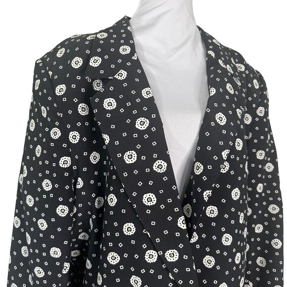Vintage 80s Black White Patterned Blazer Jacket Country Suburban 18 - Picture 7 of 7